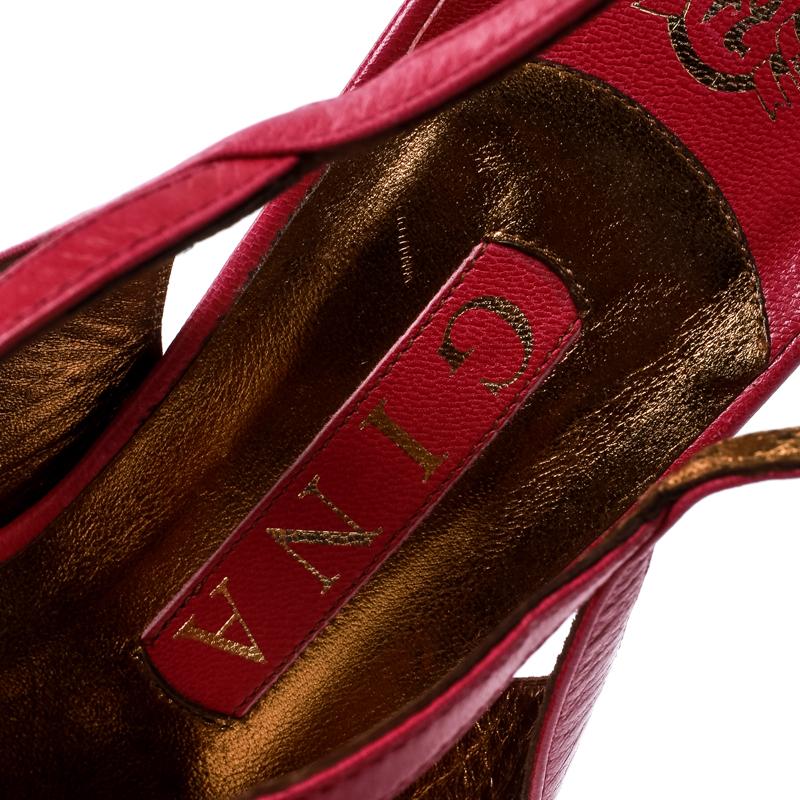 Gina Pink Crystal Embellished Leather T Strap Platform Sandals Size 38 1