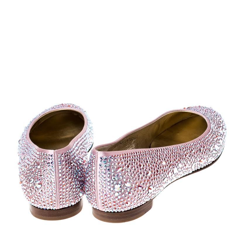 Gray Gina Pink Crystal Embellished Satin Ballet Flats Size 37.5