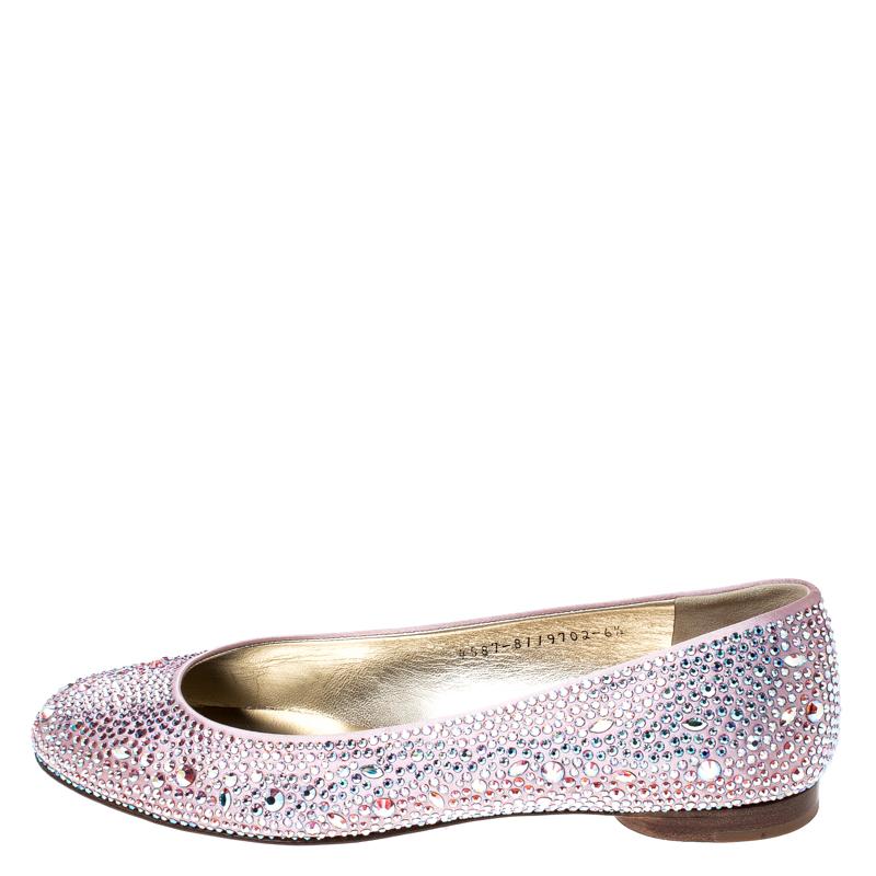 Women's Gina Pink Crystal Embellished Satin Ballet Flats Size 37.5