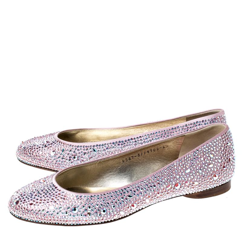 Gina Pink Crystal Embellished Satin Ballet Flats Size 37.5 1