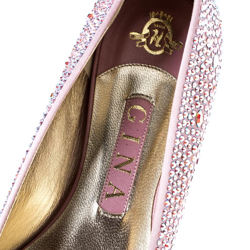 Gina Pink Crystal Embellished Satin Ballet Flats Size 37.5 2