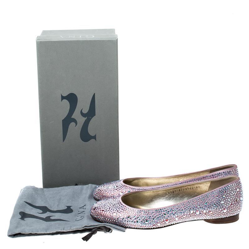 Gina Pink Crystal Embellished Satin Ballet Flats Size 37.5 3