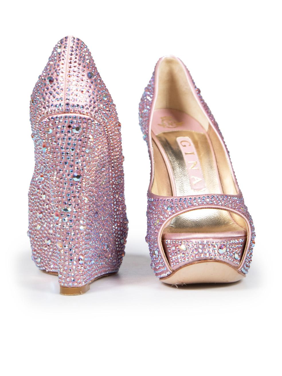 Grigio Gina, tacchi a zeppa impreziositi da cristalli rosa, misura 5,5 UK