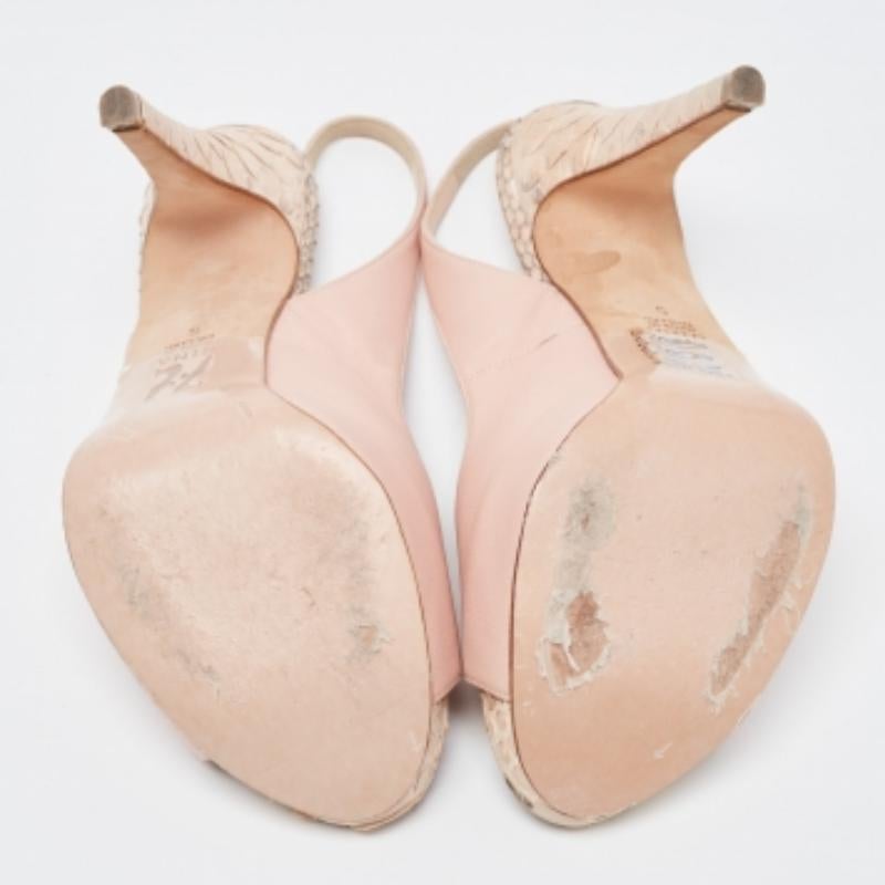 Beige Gina Pink Leather and Python Slingback Open Toe Pumps Size 38 For Sale