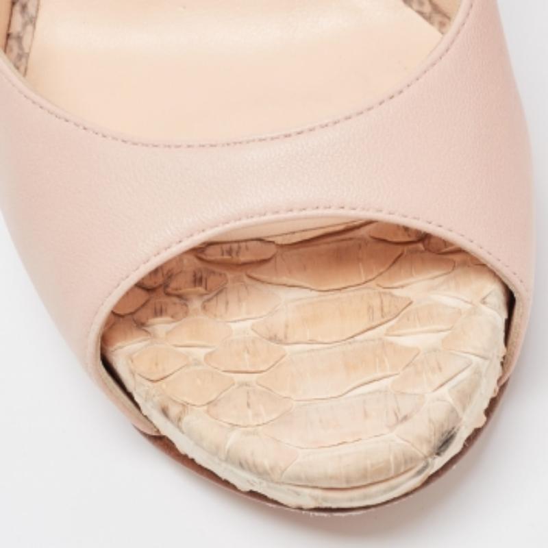 Gina Pink Leather and Python Slingback Open Toe Pumps Size 38 For Sale 1