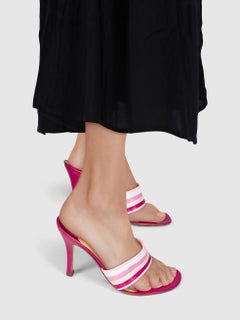 Gina Pink Leather Striped Sandals Size UK 5