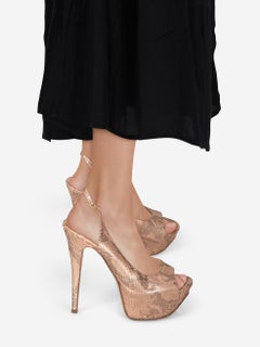 Gina Pink Metallic Snakeskin Sling Back Heels Size UK 6