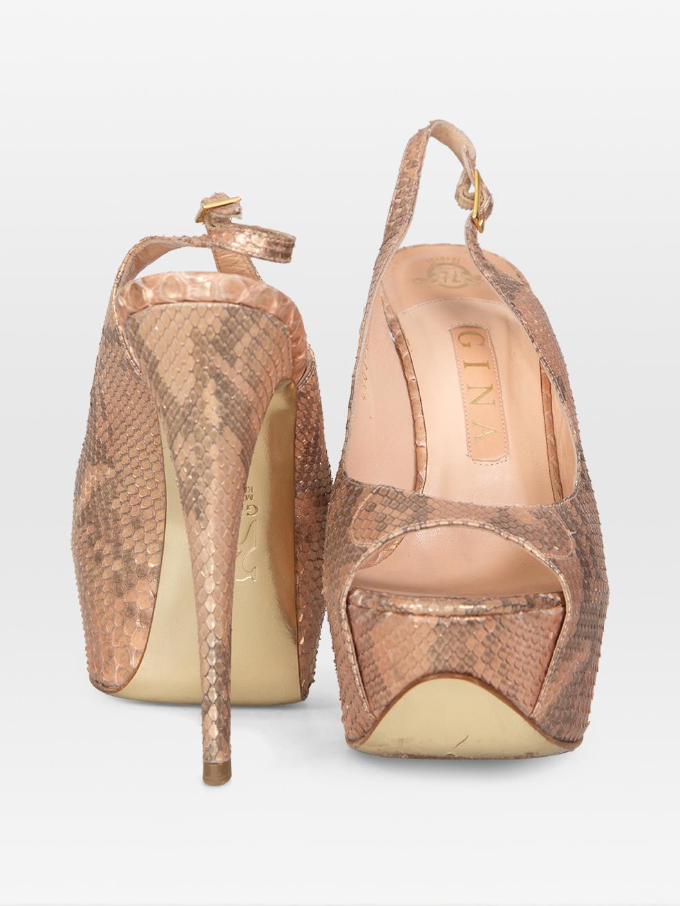 Gina Zapatos de tacón de piel de serpiente rosa metalizada talla UK 6 Beige en venta