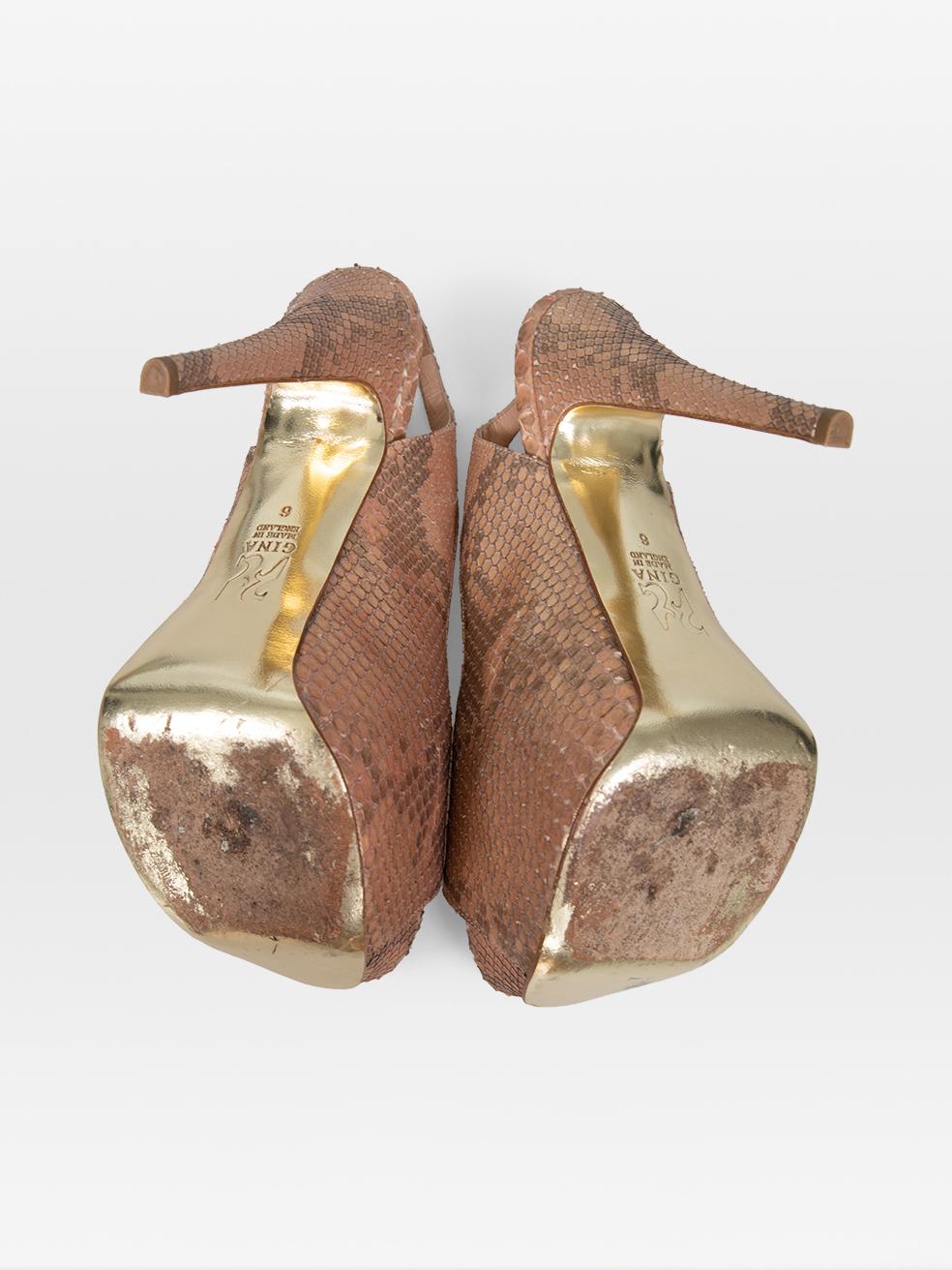 Gina Zapatos de tacón de piel de serpiente rosa metalizada talla UK 6 en Excelente estado para la venta en London, GB