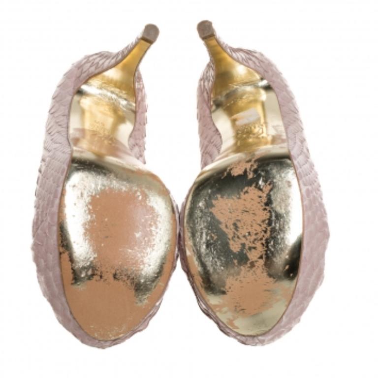 Beige Gina Pink Python Leather Elle Platform Pumps Size 38.5 For Sale
