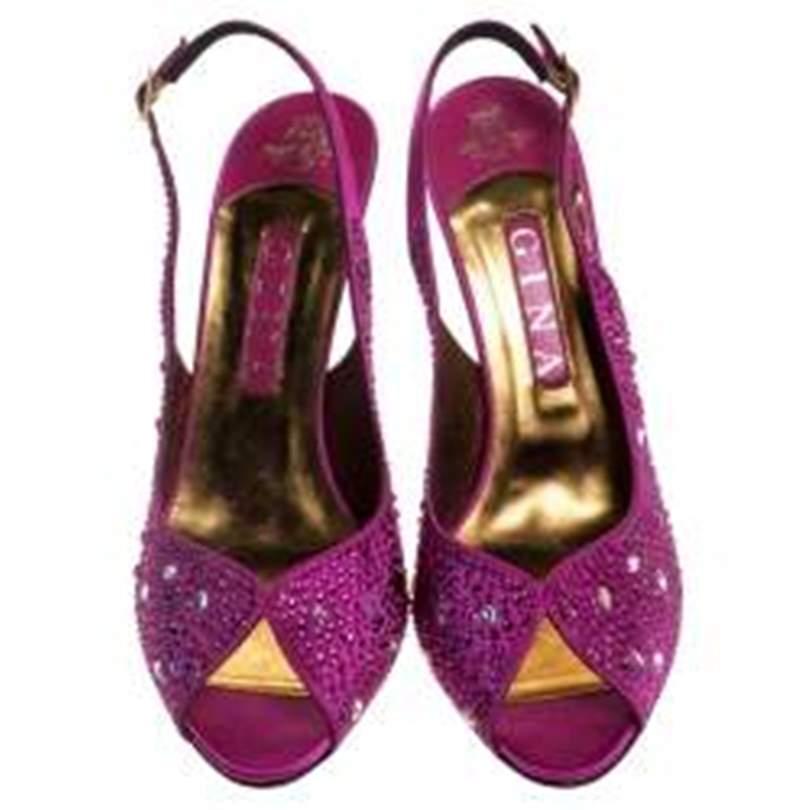 Women's Gina Pink Satin Crystal Embellished Slingback Sandals Size 40.5