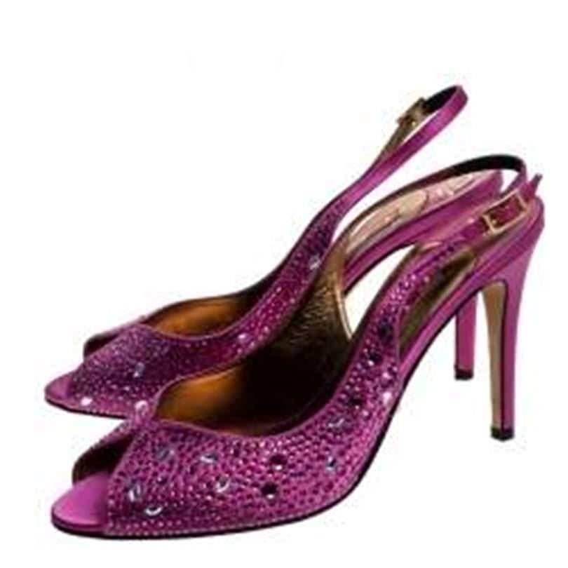 Gina Pink Satin Crystal Embellished Slingback Sandals Size 40.5 2