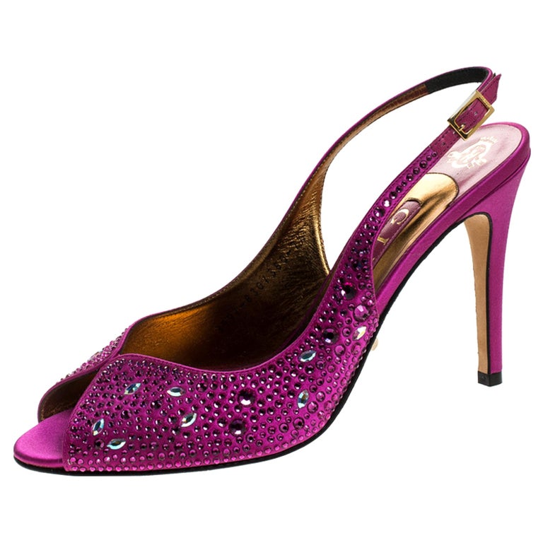 Gina Pink Satin Crystal Embellished Slingback Sandals Size 40.5 at 1stDibs