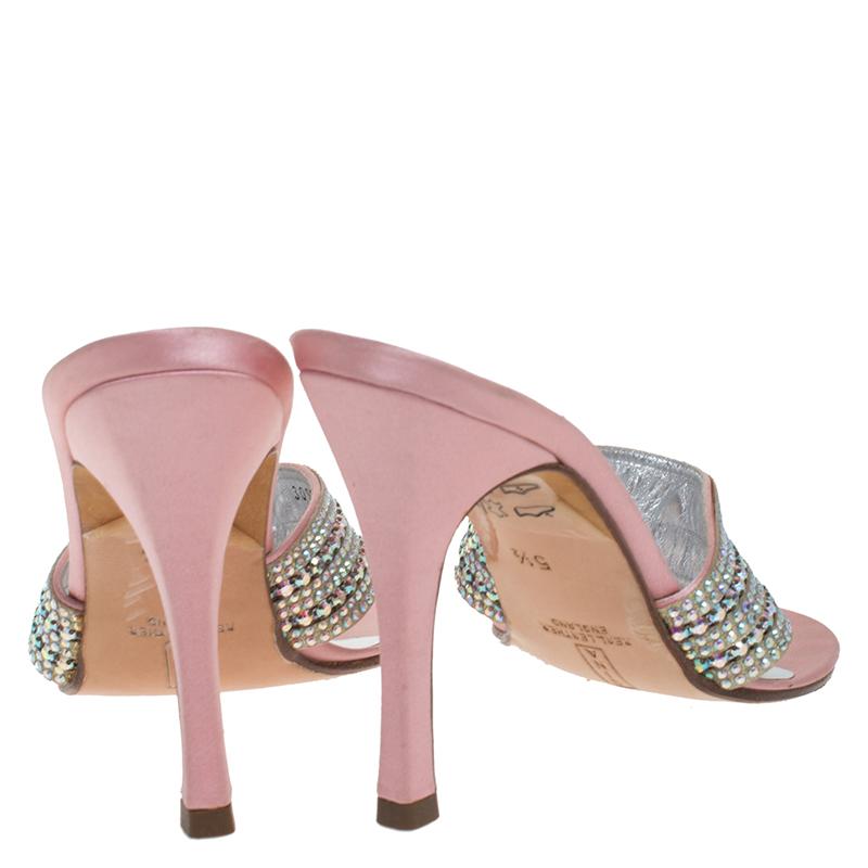 Gina Pink Satin Crystal Embellished Thong Sandals Size 38.5 1