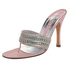 Gina Pink Satin Crystal Embellished Thong Sandals Size 38.5
