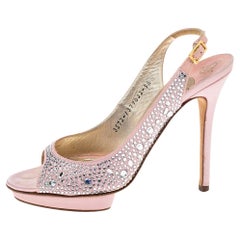 Gina Pink Satin Jewel Embellished Slingback Open Toe Platform Sandals Size 38.5