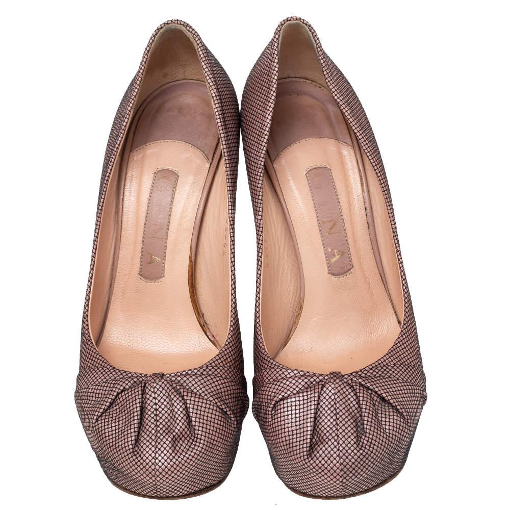 Brown Gina Pink Textured Fabric Claire Platform Pumps Size 37.5