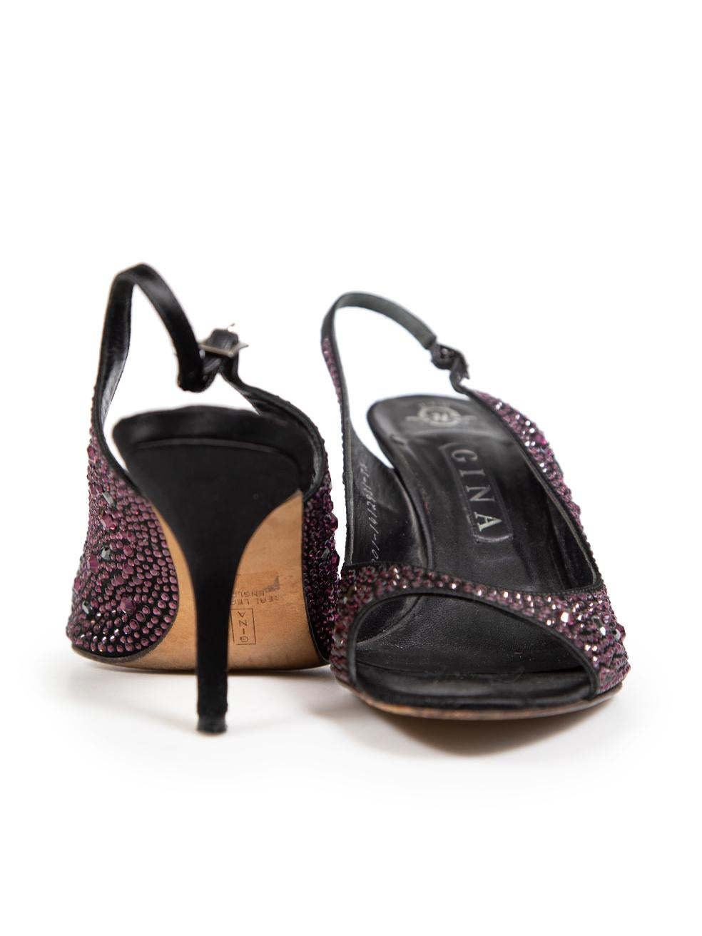 Black Gina Purple Crystal Embellished Slingback Sandals Size UK 7.5 For Sale