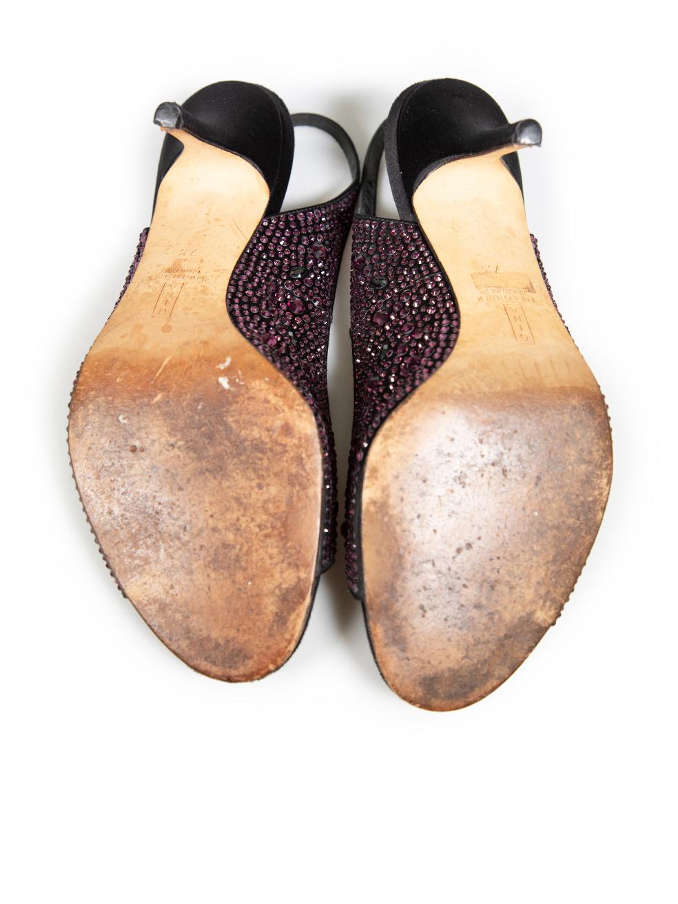 Gina Purple Crystal Embellished Slingback Sandals Size UK 7.5 In Good Condition For Sale In London, GB
