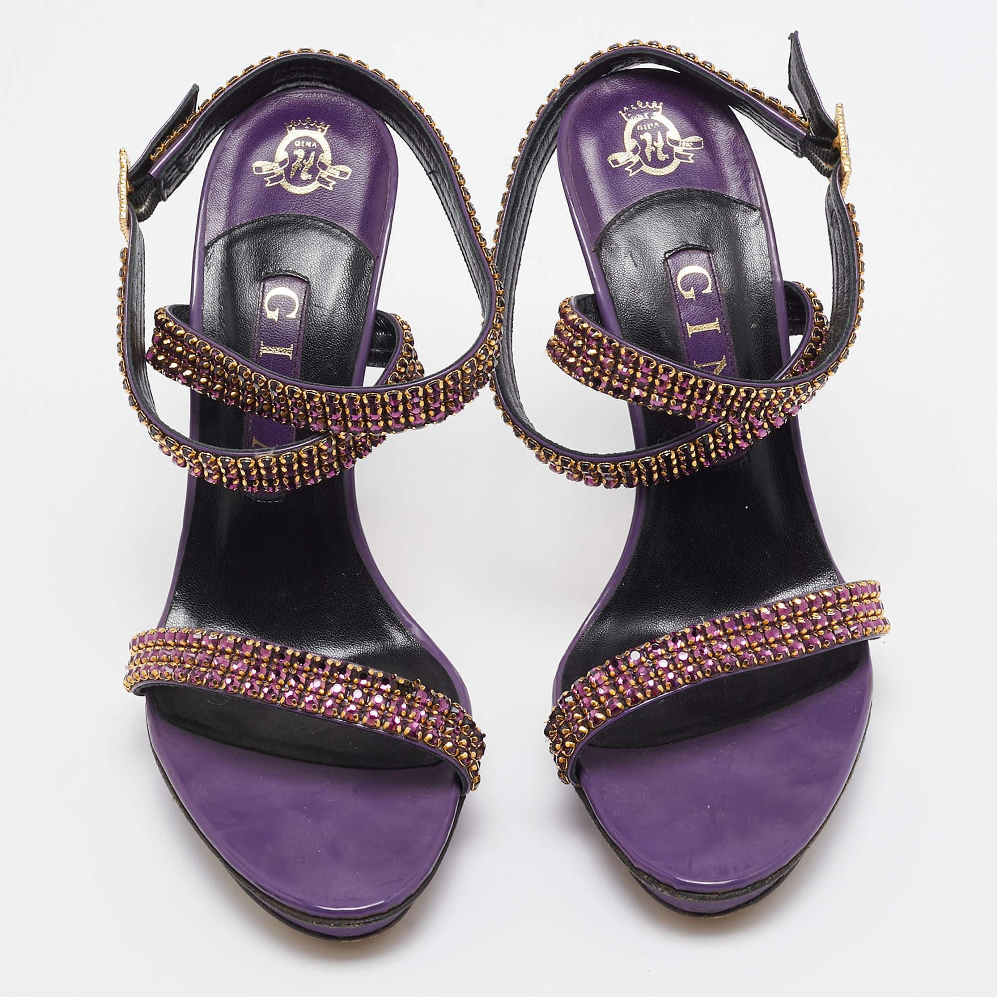 Nero Gina - Sandali con cinturino alla caviglia in pelle viola impreziositi da cristalli - misura 38 in vendita