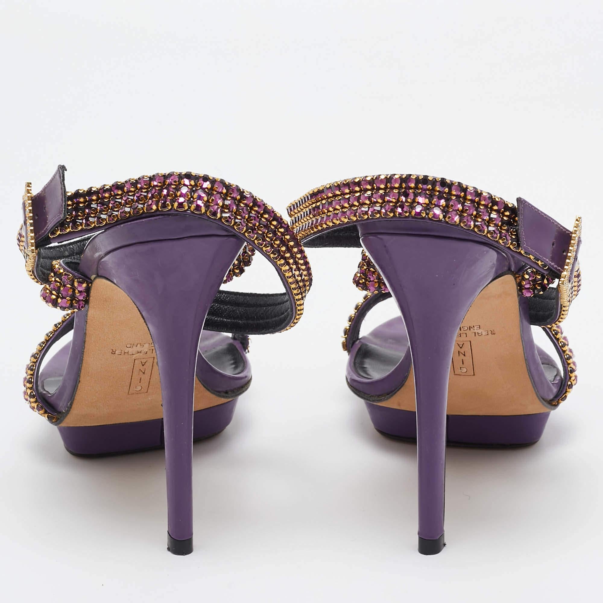 Donna Gina - Sandali con cinturino alla caviglia in pelle viola impreziositi da cristalli - misura 38 in vendita