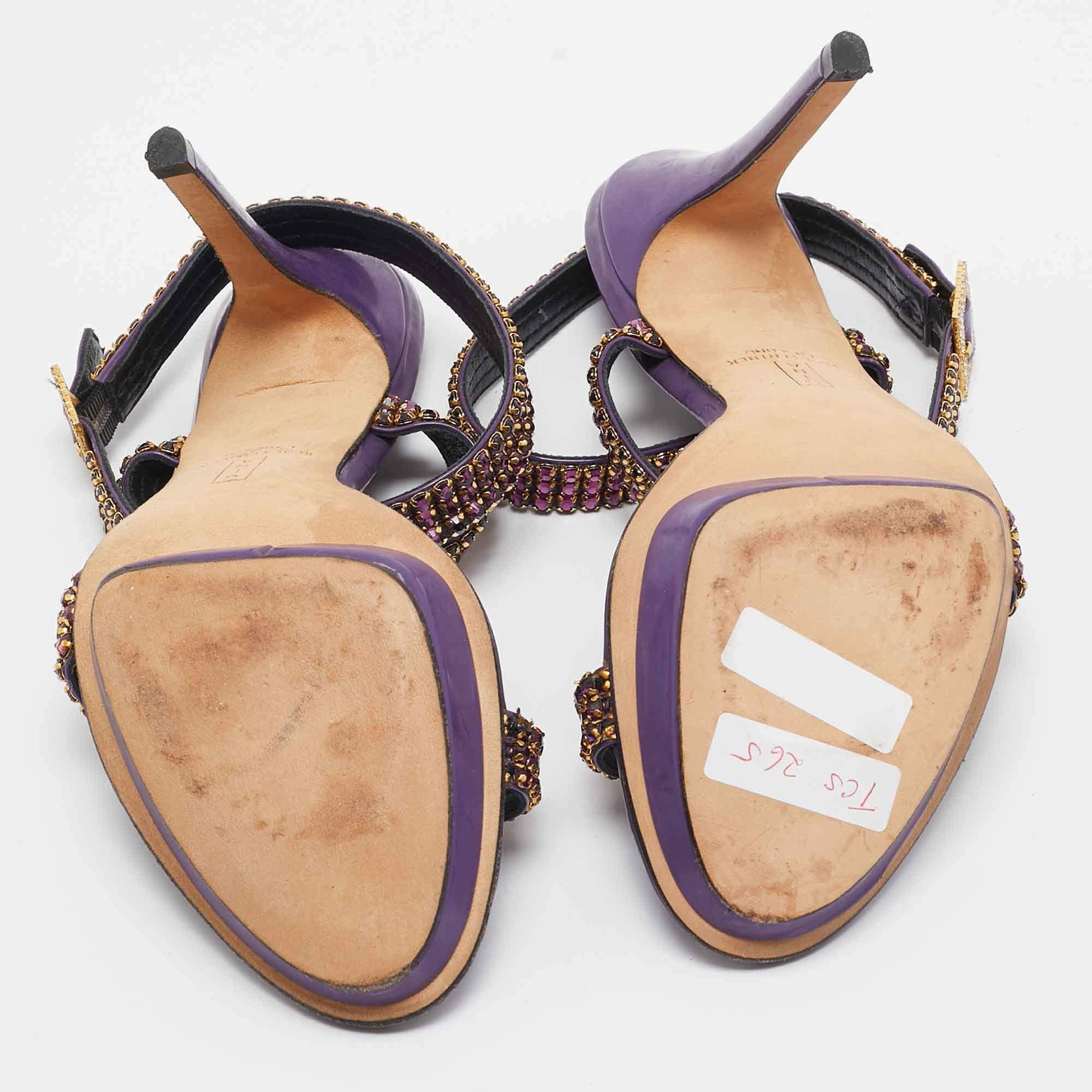 Gina - Sandali con cinturino alla caviglia in pelle viola impreziositi da cristalli - misura 38 in vendita 1