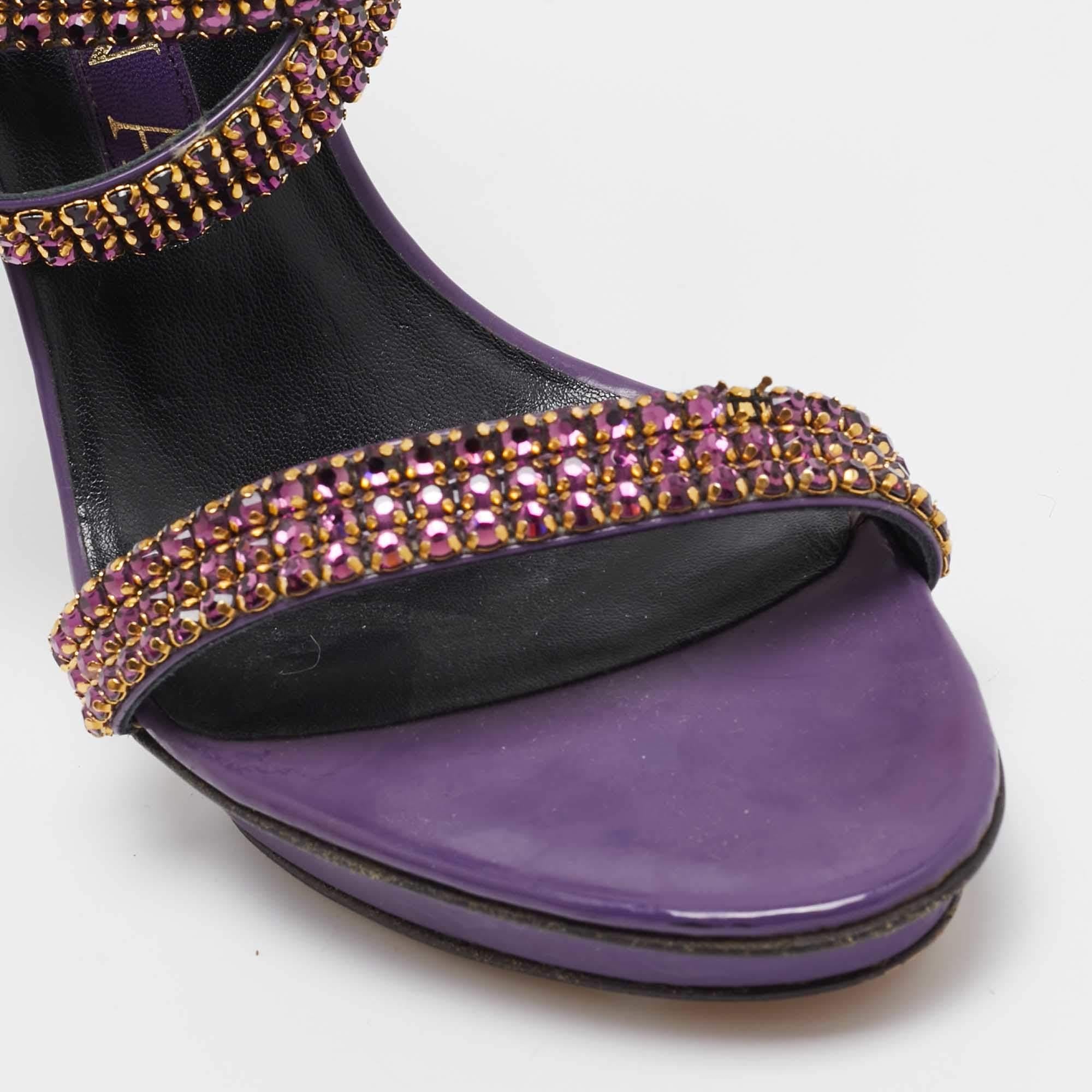 Gina - Sandali con cinturino alla caviglia in pelle viola impreziositi da cristalli - misura 38 in vendita 2