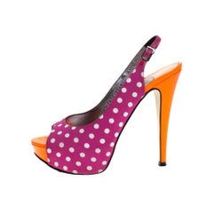 Gina Purple/Orange Polka Dot Fabric 
Patent Open Toe Slingback Sandals Size 38