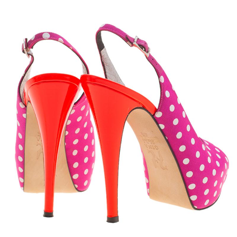 Gina Purple Polka Dot Fabric Peep Toe Slingback Sandals Size 37.5 Damen