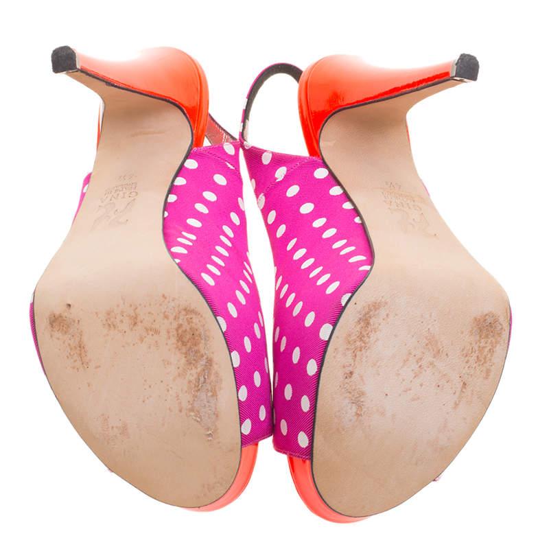 Gina Purple Polka Dot Fabric Peep Toe Slingback Sandals Size 37.5 For Sale 1