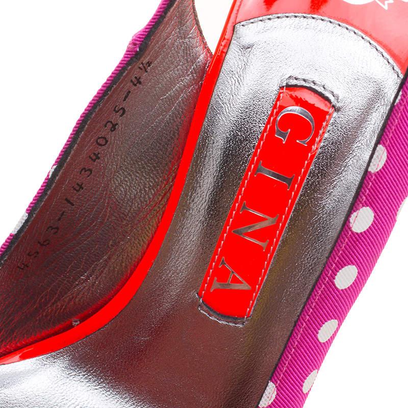 Gina Purple Polka Dot Fabric Peep Toe Slingback Sandals Size 37.5 For Sale 2