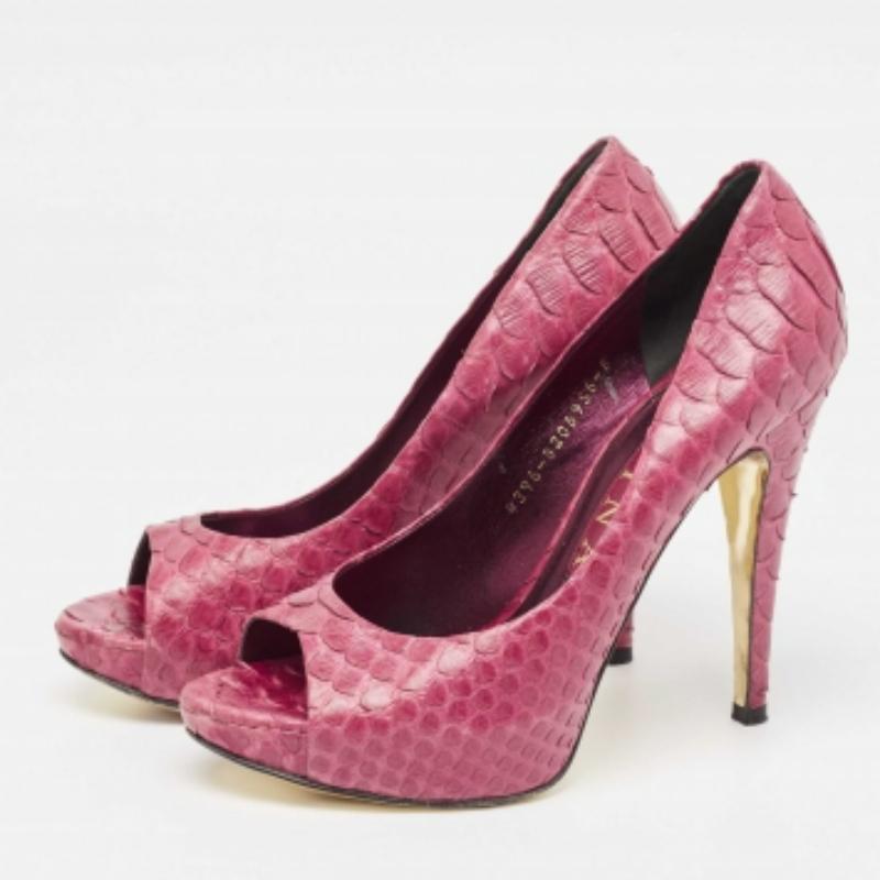 Gina Lila Python Offene Zehe Plateau Pumps Größe 38 (Violett) im Angebot