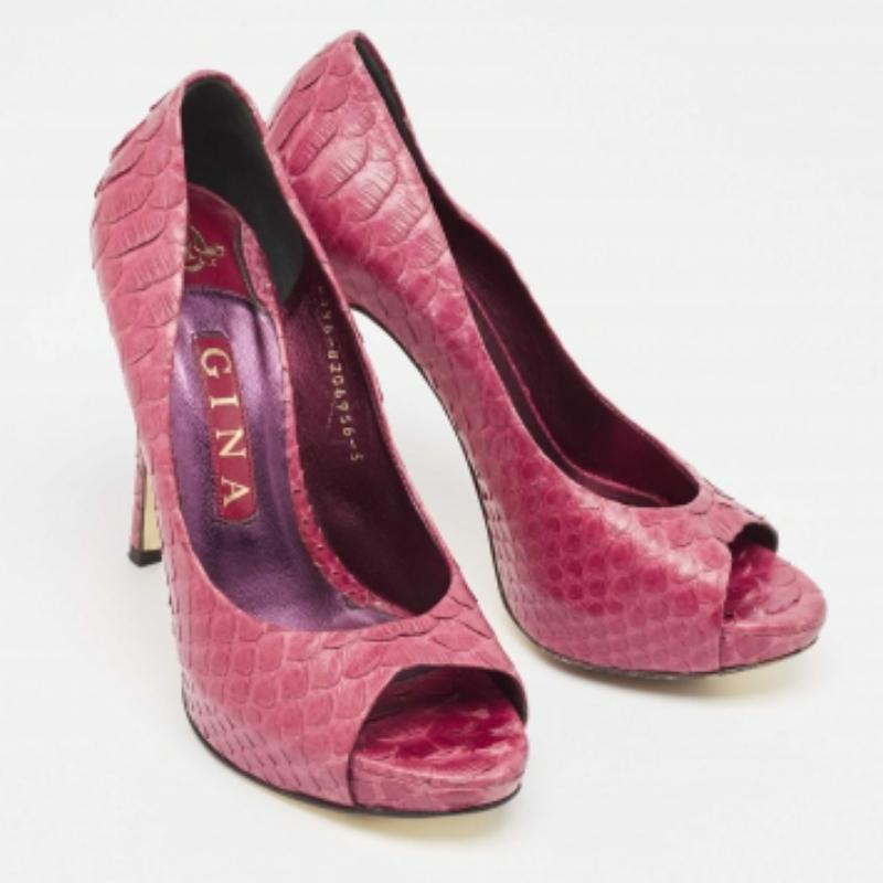Gina Lila Python Offene Zehe Plateau Pumps Größe 38 im Zustand „Gut“ im Angebot in Dubai, Al Qouz 2