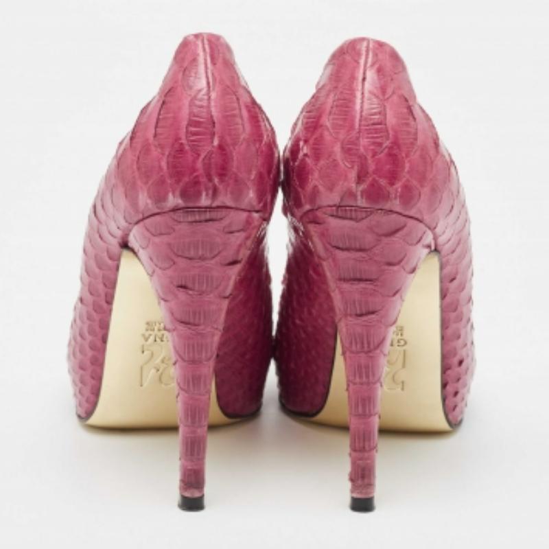 Gina Lila Python Offene Zehe Plateau Pumps Größe 38 im Angebot 1