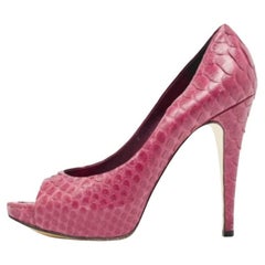 Gina Purple Python Open Toe Platform Pumps Size 38