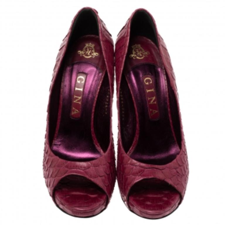 Women's Gina Purple Python Peep Toe Platform Pumps Size 37 For Sale