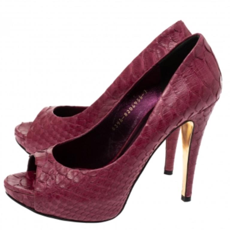Gina Purple Python Peep Toe Platform Pumps Size 37 For Sale 1