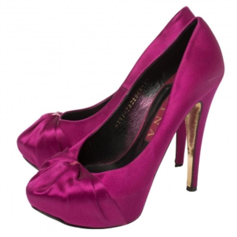 Gina Purple Satin Clair Hoodie Platform Pumps Size 38.5 For Sale 2