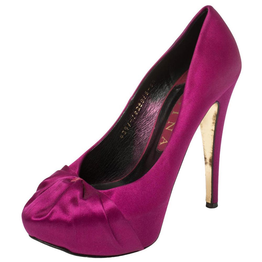 Gina Purple Satin Clair Hoodie Platform Pumps Size 38.5 For Sale