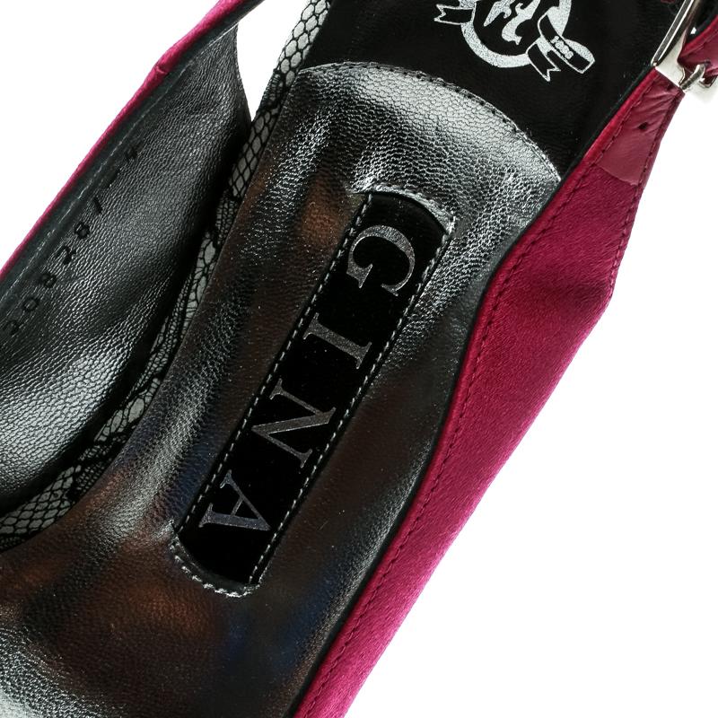 Gina Purple Satin Crystal Embellished Heel Peep Toe Slingback Sandals Size 37 2