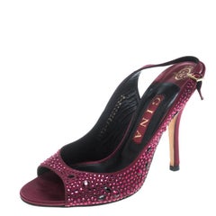 Gina Purple Satin Crystal Embellished Peep Toe Slingback Sandals Size 38