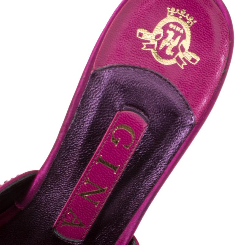 Gina Purple Satin Crystal Embellished Thong Sandals Size 37 1