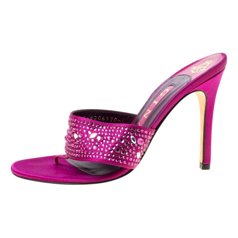Gina Purple Satin Crystal Embellished Thong Sandals Size 37