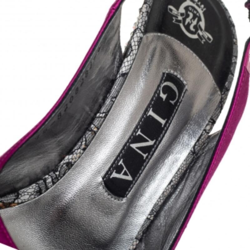 Women's Gina Purple Satin Embellished Heel Peep Toe Platform Pumps Size 39 For Sale