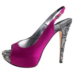 Gina Purple Satin Embellished Heel Peep Toe Platform Pumps Size 39