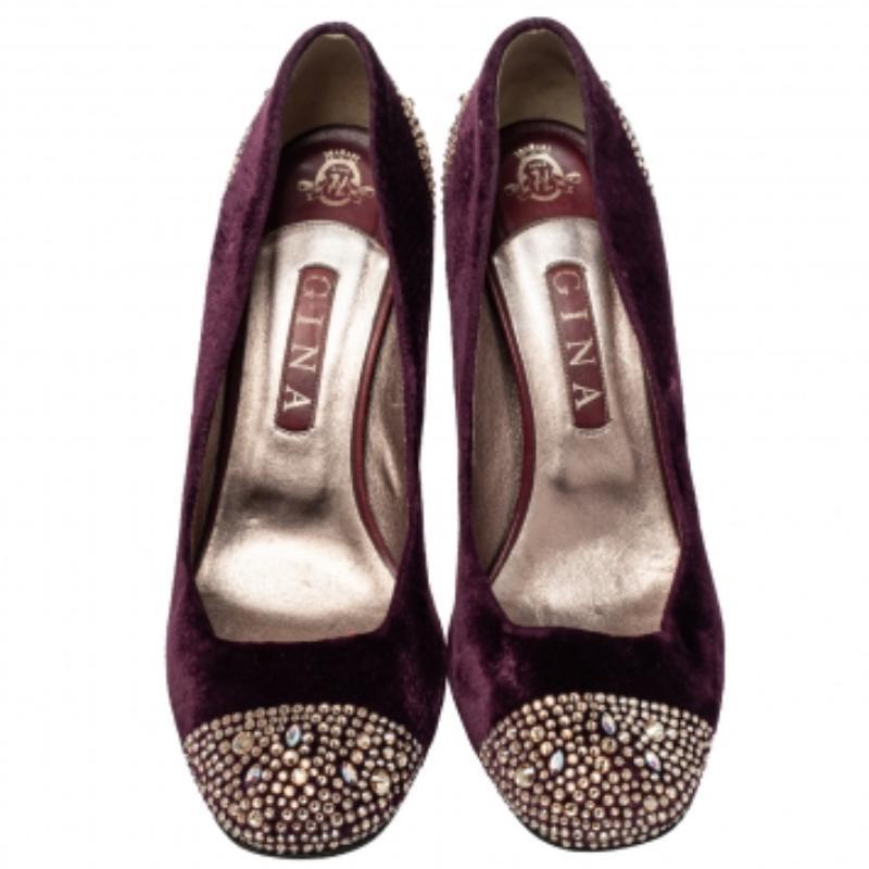 Gina Lila Plateau Pumps aus Samt mit Kristallverzierung Größe 40,5 im Angebot 1