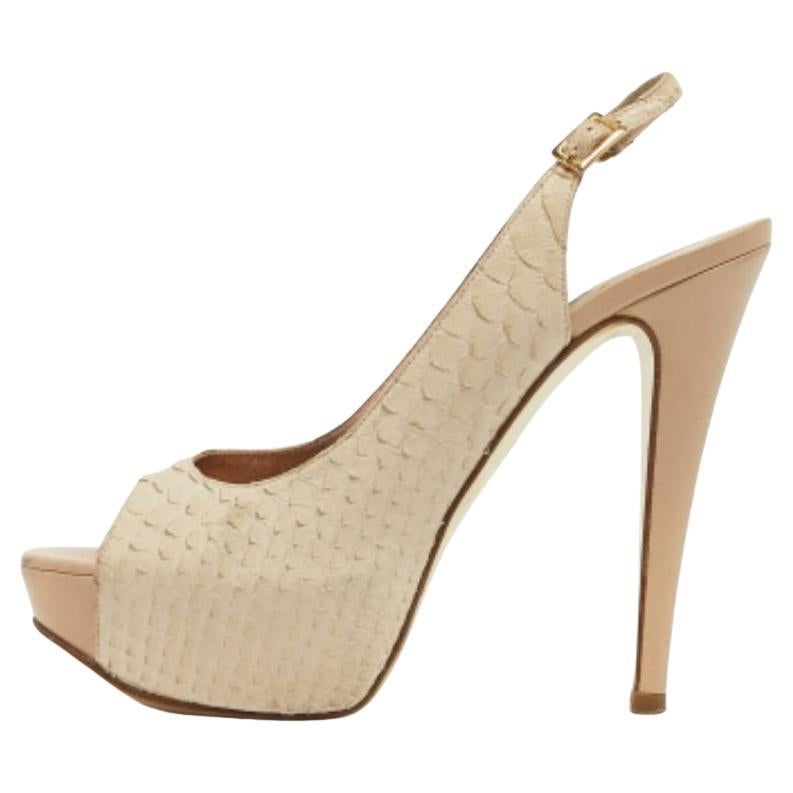 Gina Python Embossed Leather Peep Toe Blake Platform Slingback Pumps Taglia 37