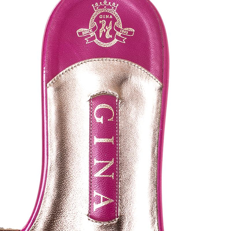 Gina Red/Pink Crystal Embellished Leather Flat Slides Size 38.5 2