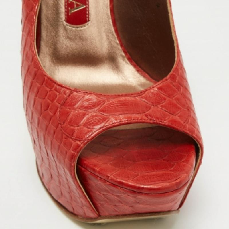Gina Rot Python Offene Zehe Plattform Slingback Pumps Größe 37 Damen im Angebot
