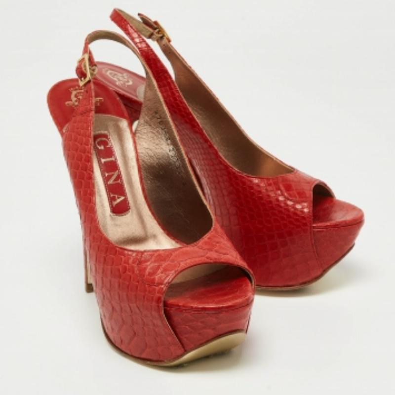 Gina Rot Python Offene Zehe Plattform Slingback Pumps Größe 37 im Angebot 1